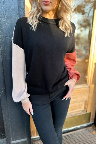 Candice Color Sleeve Sweater Black