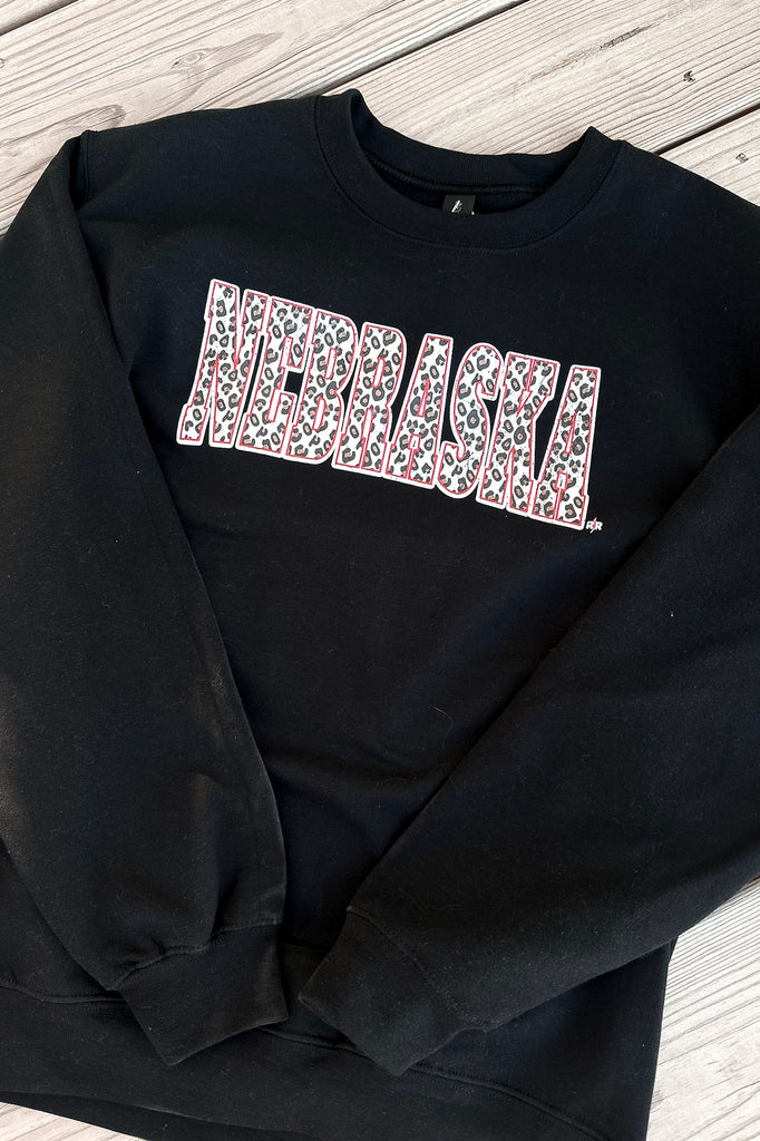 Nebraska Leopard  Crewneck Black