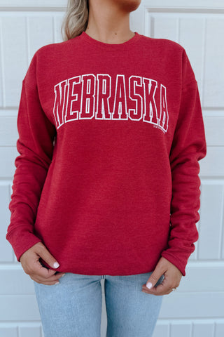 Nebraska Outline Crewneck Red