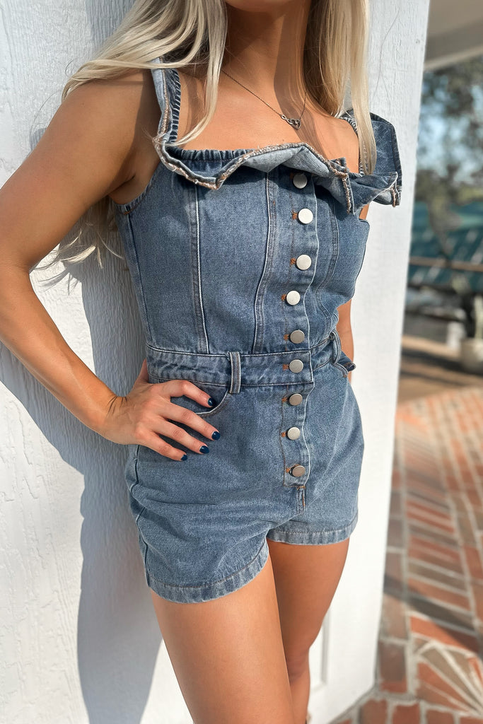 Blue Denim Ruffled Romper