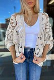 Cotton Swirl Crochet Cardigan Beige