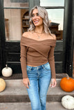 Tara Off Shoulder Sweater Brown