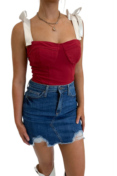 Crimson Shoulder Tie Bodysuit