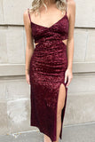 Sequin Cutout Dress Wine