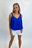 Twist Shoulder Tank Blue- FINAL SALE