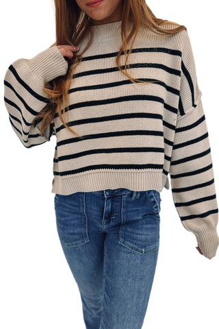 Ana Stripe Knit Sweater Beige