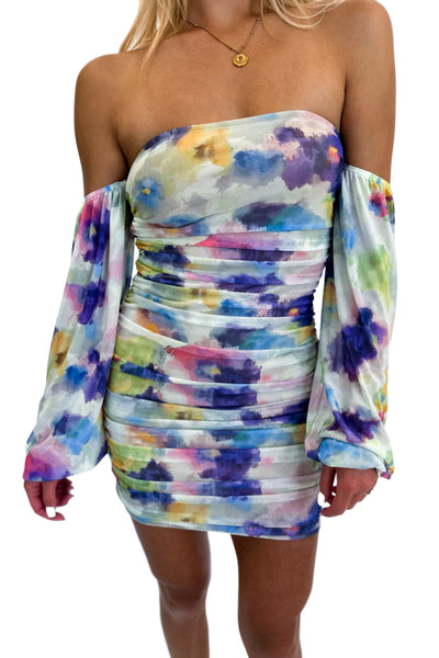 Watercolors Long Sleeve Mini Dress