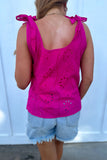 Flower Tie Tank Top Hot Pink- FINAL SALE