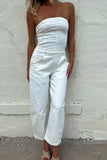 Free People Barrel Jumpsuit White