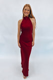 Berry Red Satin Maxi Dress