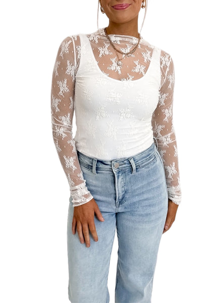 Lace Long Sleeve Top Ivory