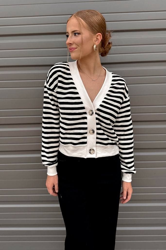 Alissa Stripe Cardigan Black/Cream