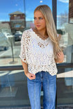 Floral Scalloped Crochet Top Beige