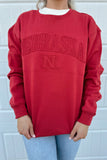 Nebraska Embossed Crewneck Red