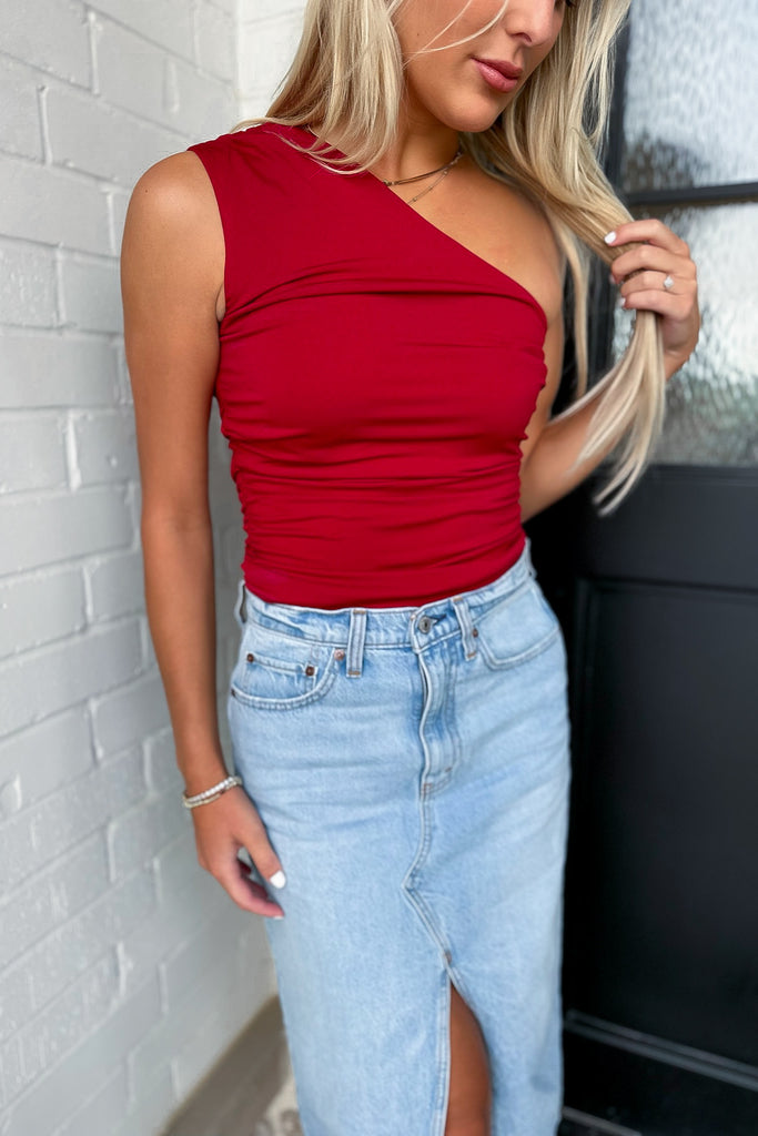 Erica One Shoulder Top Crimson