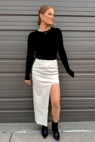 Davina Leather Maxi Skirt Cream