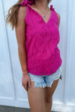 Flower Tie Tank Top Hot Pink- FINAL SALE