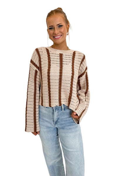 Cream & Brown Stripe Knit Sweater