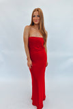 Hollie Satin Strapless Maxi Dress Red