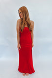 Hollie Satin Strapless Maxi Dress Red