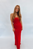 Hollie Satin Strapless Maxi Dress Red