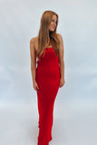 Hollie Satin Strapless Maxi Dress Red