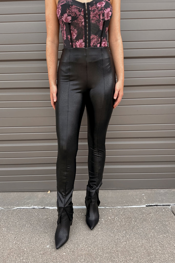 Star Leather Pants Black