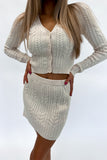 Vail Cable Knit Cardigan & Skirt Set Cream