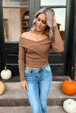 Tara Off Shoulder Sweater Brown