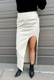 Davina Leather Maxi Skirt Cream