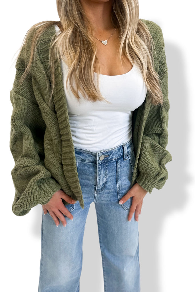 Millie Cable Knit Cardigan Olive