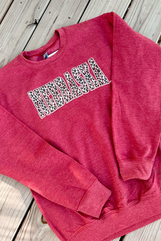 Nebraska Leopard  Crewneck Red