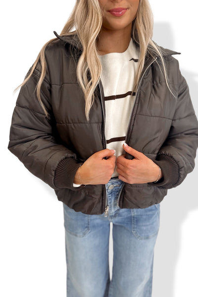 NYC Leather Bomber Jacket Brown- FINAL SALE