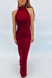 Berry Red Satin Maxi Dress