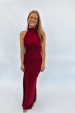 Berry Red Satin Maxi Dress