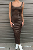 Leather Midi Dress Espresso