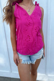 Flower Tie Tank Top Hot Pink- FINAL SALE