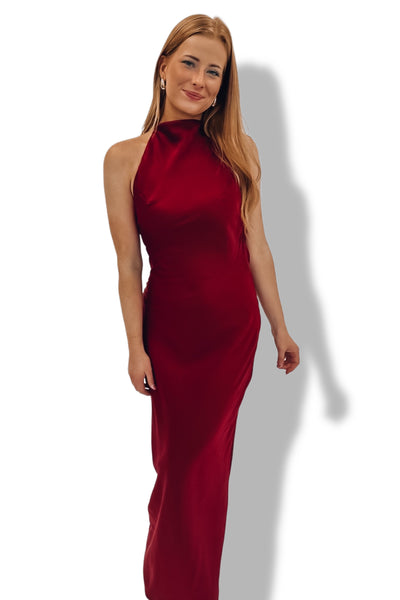 Berry Red Satin Maxi Dress