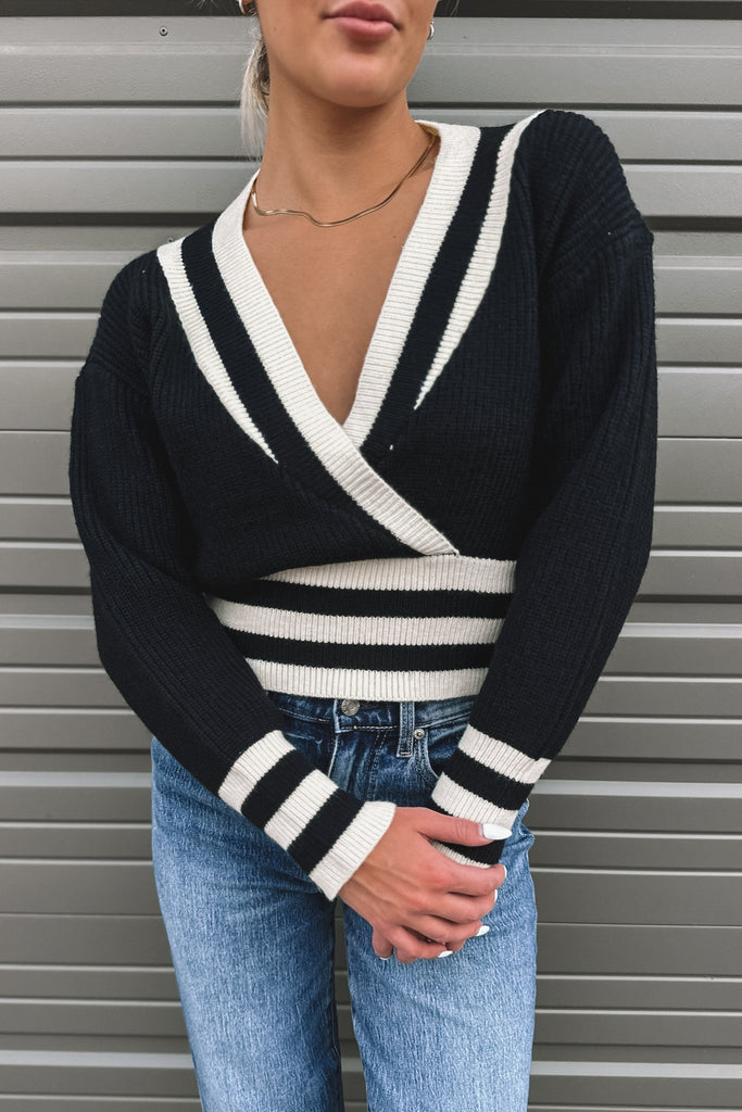 Coley Knit Stripe Sweater Black & Cream