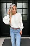 White Balloon Sleeve Sweater