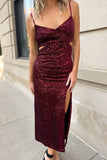 Sequin Cutout Dress Wine