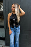 Jewel Bow Satin Top Black