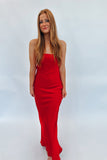 Hollie Satin Strapless Maxi Dress Red