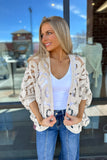 Cotton Swirl Crochet Cardigan Beige