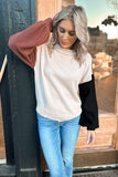 Candice Color Sleeve Sweater Beige