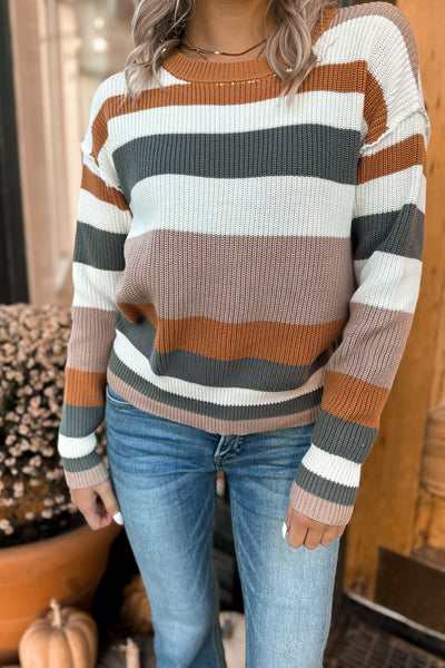 Orange & Grey Stripe Sweater