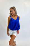 Twist Shoulder Tank Blue- FINAL SALE