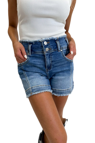 Oxford Blue High Rise Denim Shorts