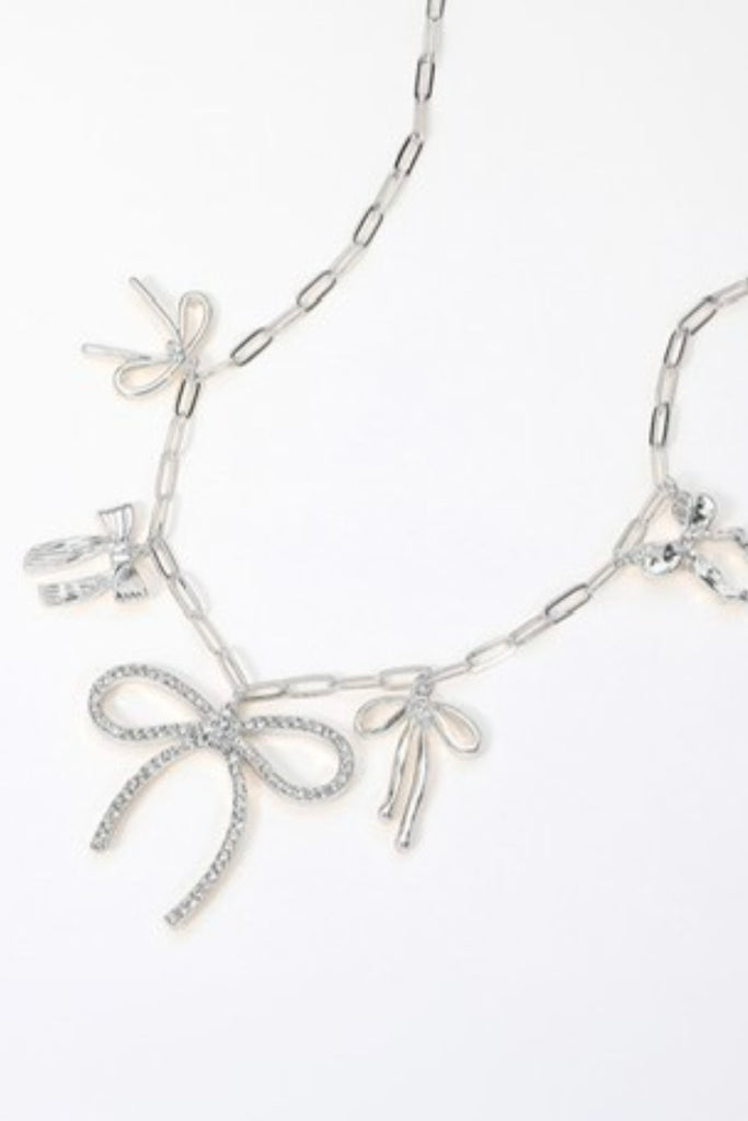 Bow Charm Necklace- Silver