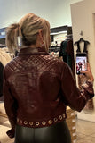 Circles Pleather Jacket- Burgundy